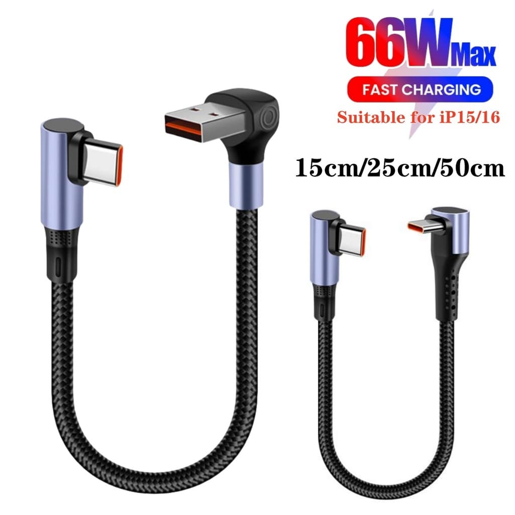 15cm/25cm Cotovelo Duplo 66W USB C Cabo Curto A/Tipo Para De Dados Banco De Potência Samsung Carregamento Rápido