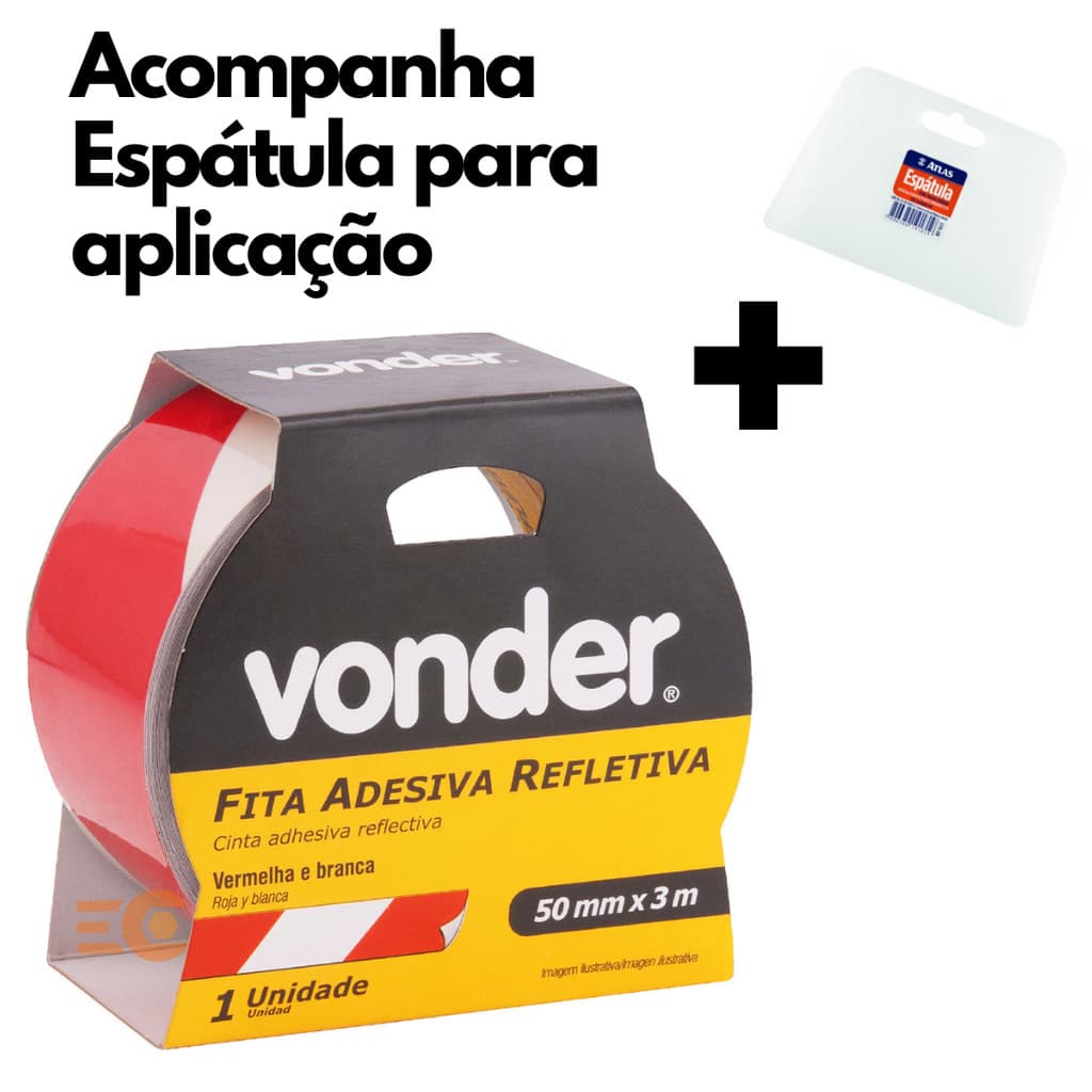 Fita Zebrada Refletiva Adesiva 50 mm x 3 Metros Vermelho/Branco + Espatula