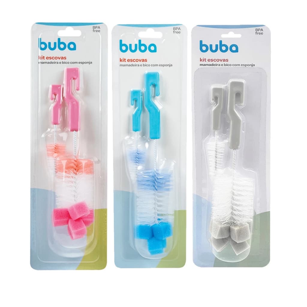 Kit Escova para Limpeza de Mamadeira e Bico Buba com Esponja