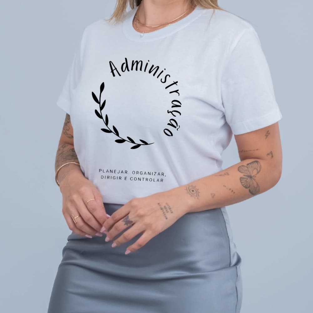 T-shirt Algodão Gola Redonda Estamp Administração Faculdade Profissão Novidades