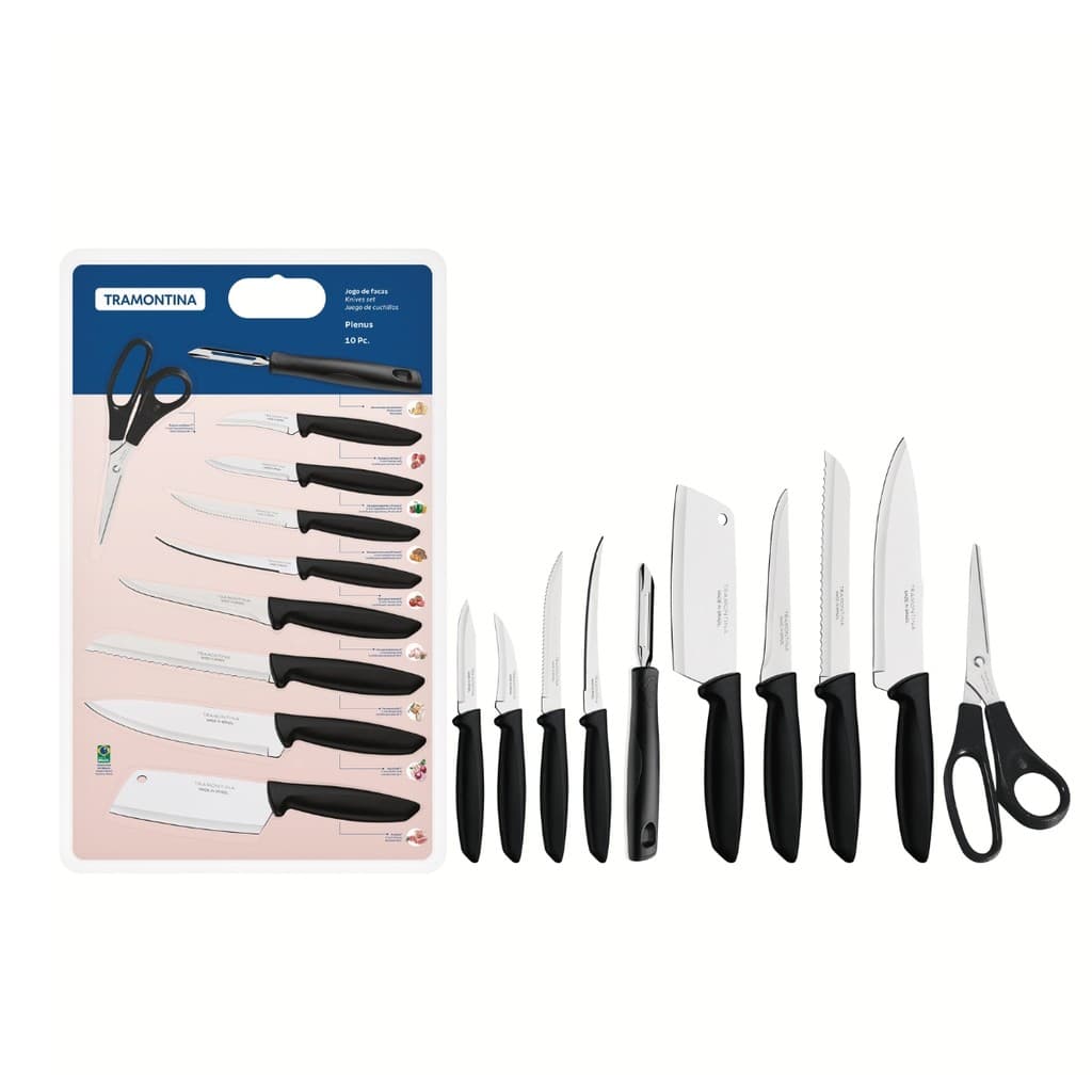 Jogo de Facas Original Tramontina Aço Inox Cabos Polipropileno 10 un