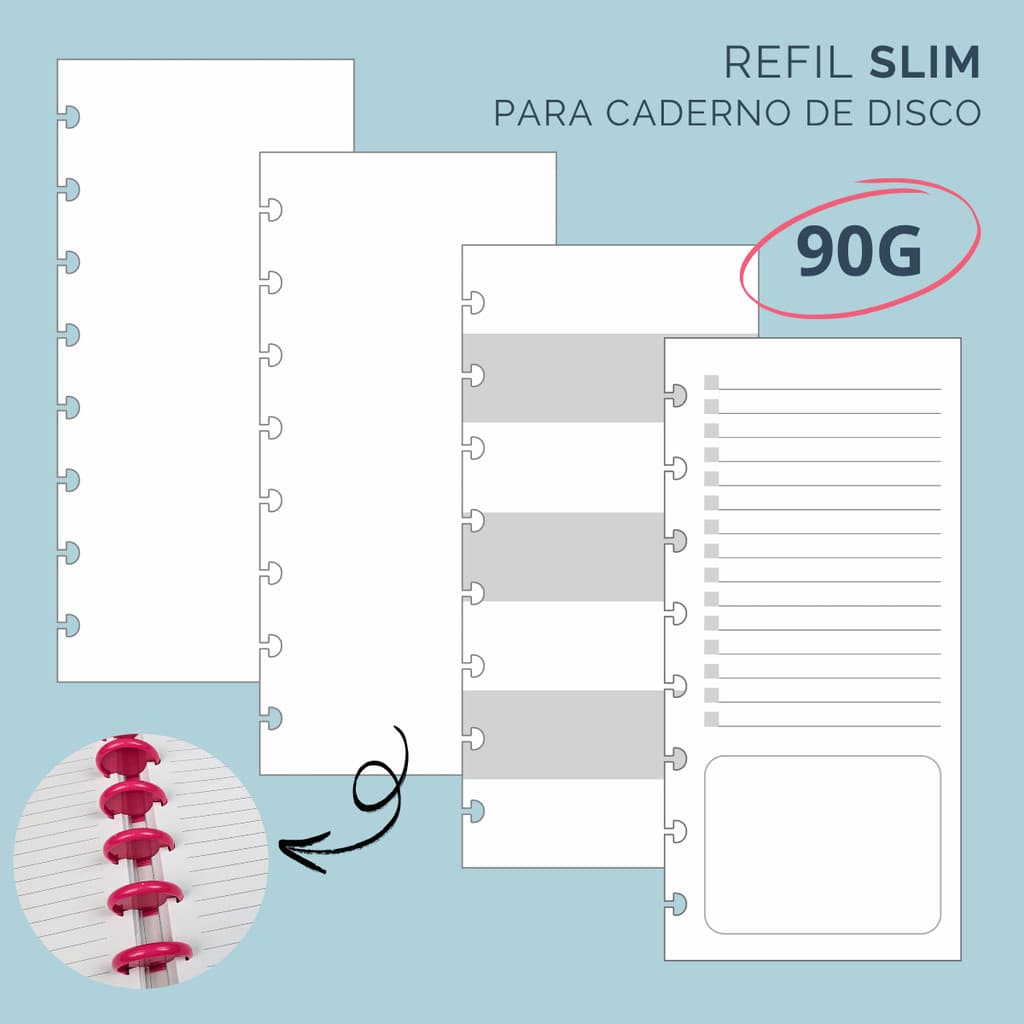 Refil Slim para Caderno de Disco (Caderno Inteligente) 10x21