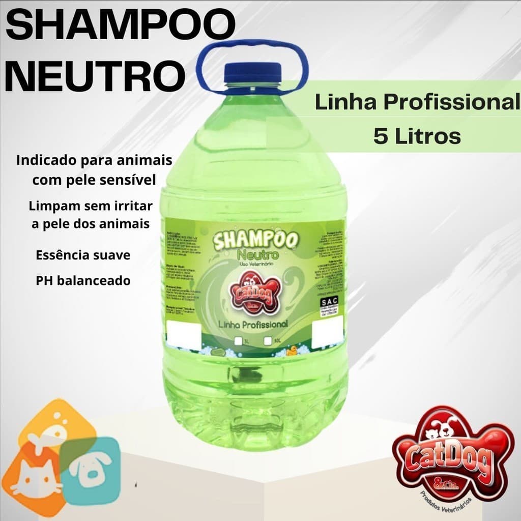 Shampoo Pet Cães e Gatos Neutro 5 Litros Catdog Pet Shop Banho e Tosa