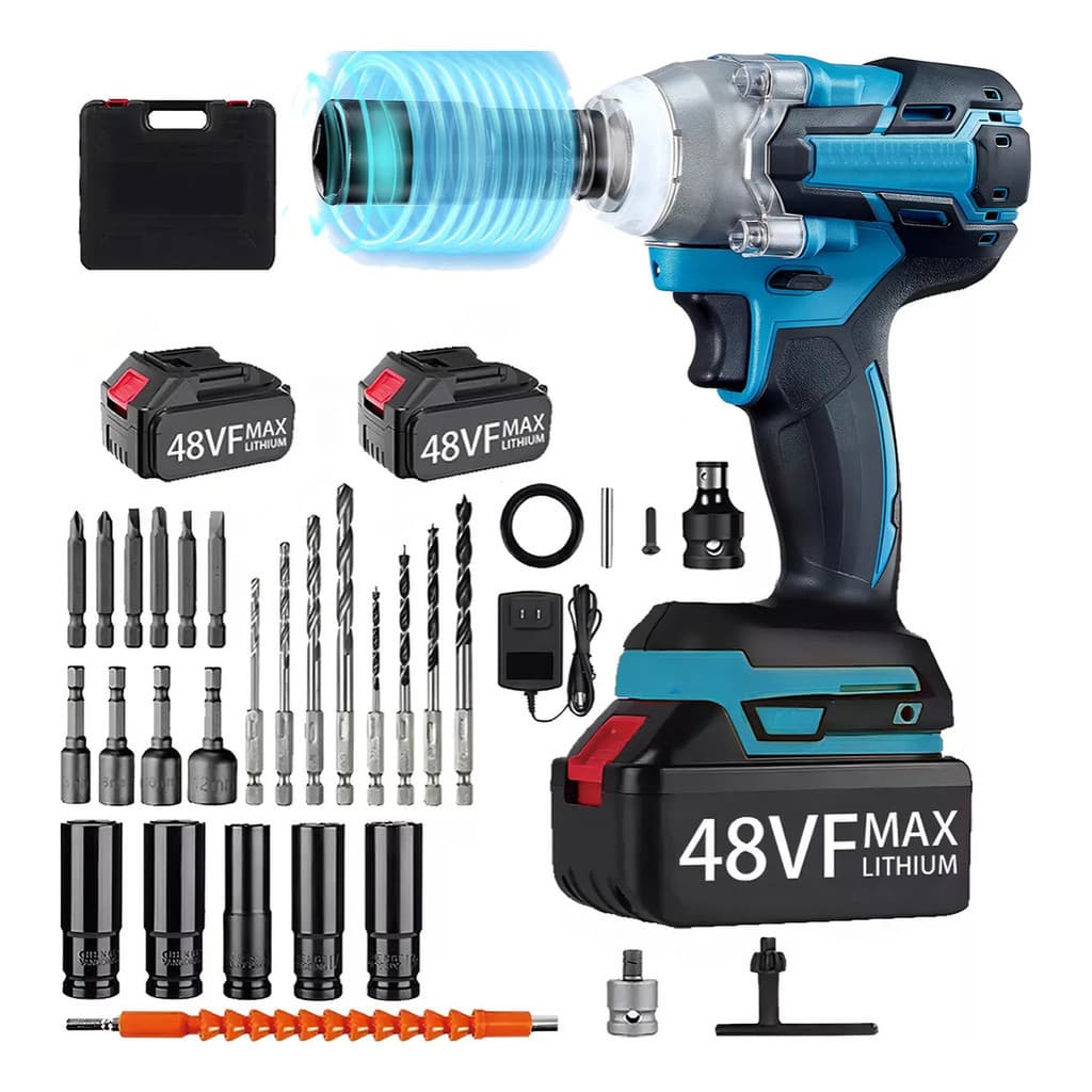 Chave De Impacto A Bateria 21v Bivolt Com Caixa De Ferrament 2 Bateria