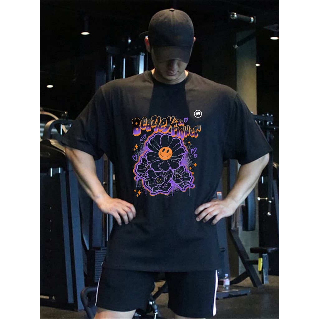 Camiseta Masculina Floral Neon com Texto Beehive Dinner Streetwear 2025 Novo