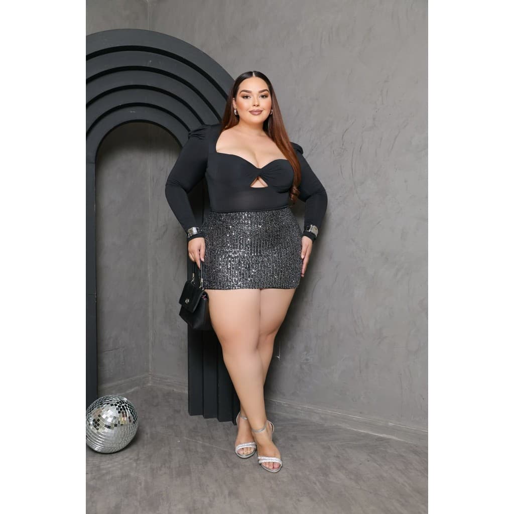Body Feminino Manga Longa Plus Size Com Decote Suplex Inverno Frio Moda Blogueira