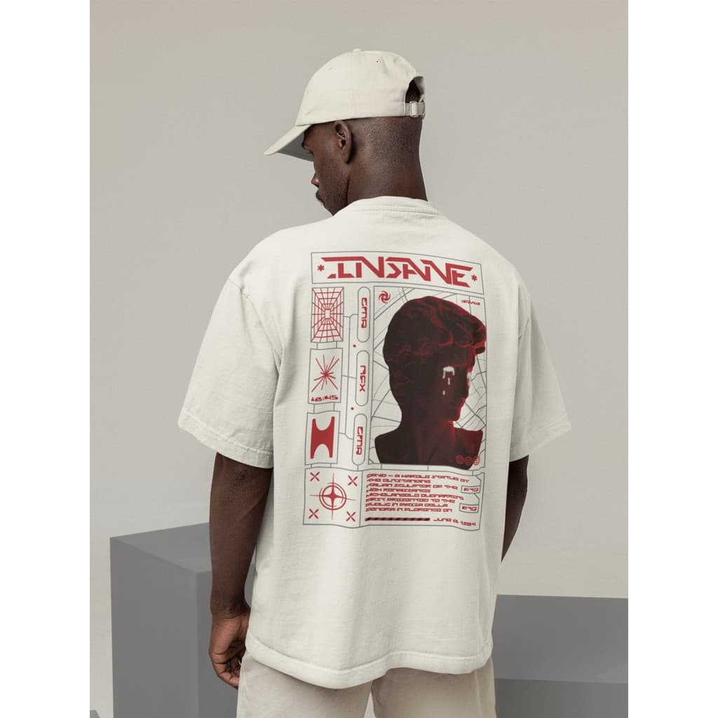 Camisa Camiseta Oversize Streetwear Masculino e Feminino Treino e Dia a Dia Preto e Off Whte Estampado - INSANE