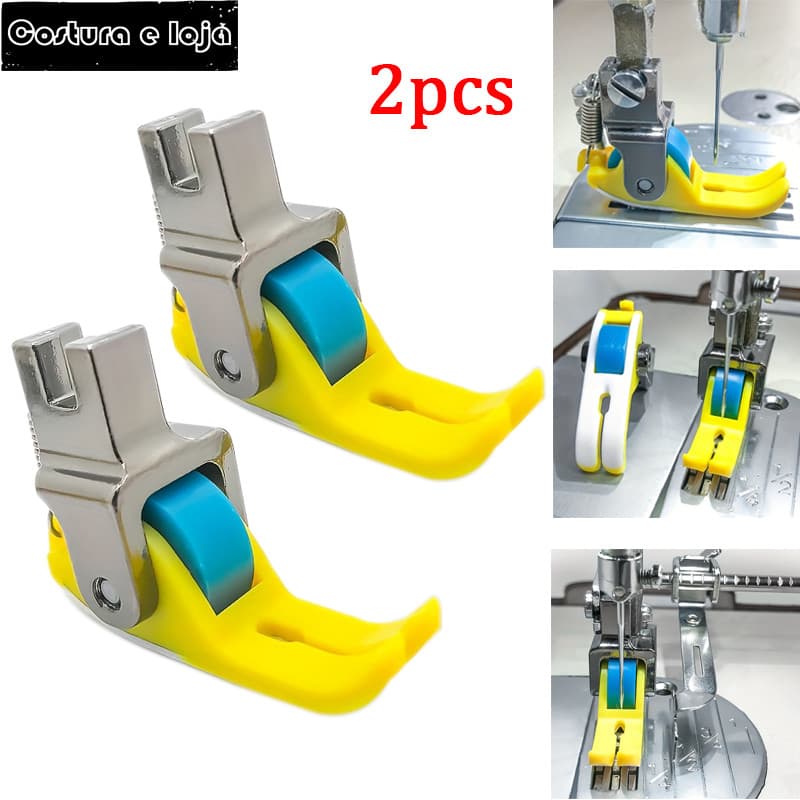 Kit 02 Calcador Sapata De Plástico Ponto Reto Com Rolete Industrial