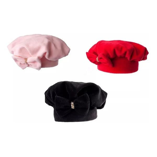 Boina Italiana Infantil de Plush com Lacinho e aplique em Strass Touca Gorro Bebe até 4 anos Diversas Cores Cores