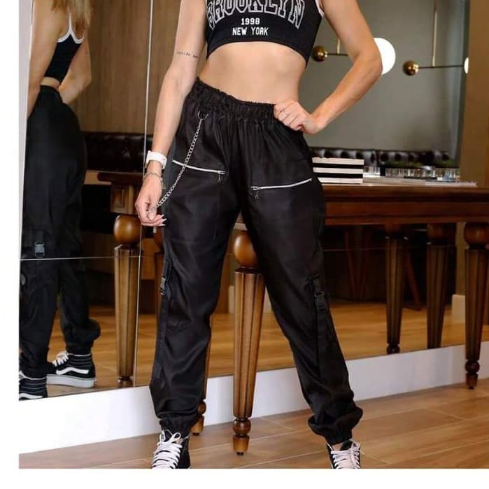 Calça Jogger Tactel Unissex Com Dois Ziper Frontal E Bolsos