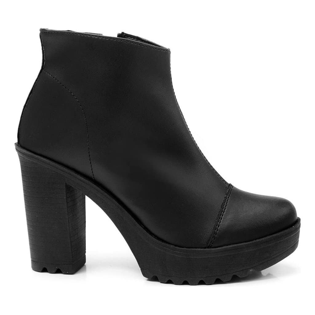 Bota Feminina Tratorada Salto Alto Ziper Lateral Conforto