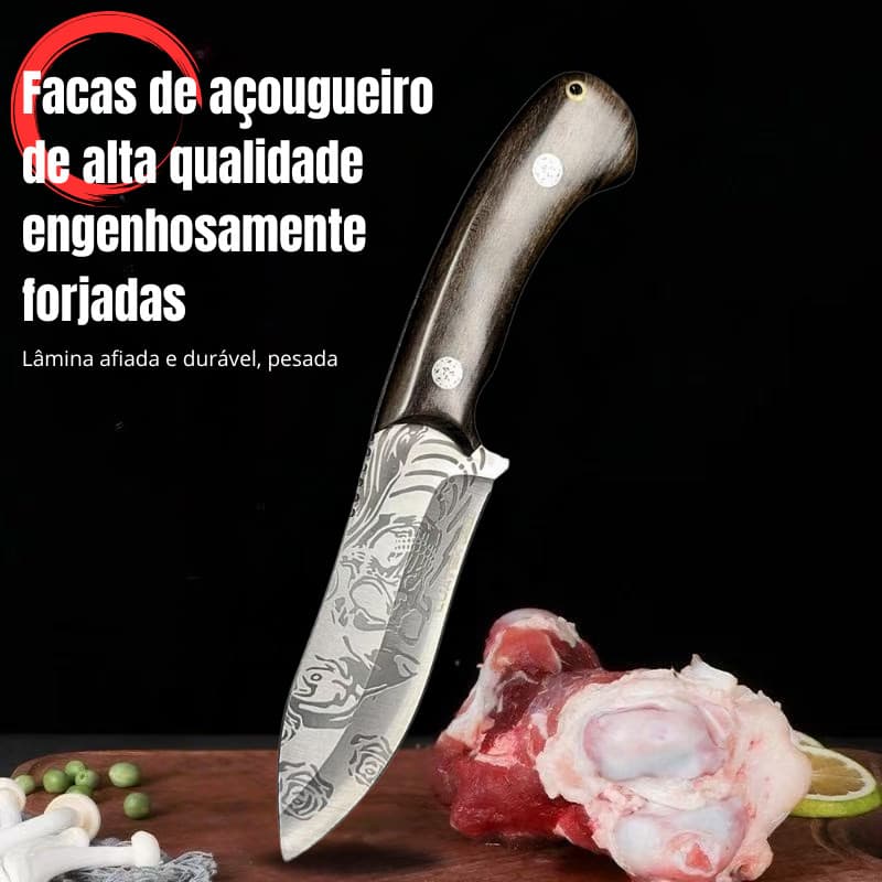Faca Damasco 26cm Para Multiuso/Churrasco, Cabo/Lamina Personalizado Caveira/Madeira