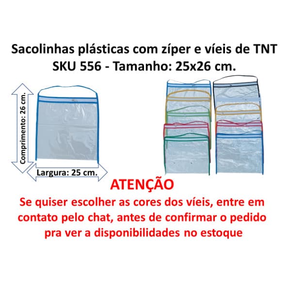 Sacolinhas plásticas Transparente tipo  - necessarie p/aniversários e utilidades c/zíper e viés de TNT  25x26 cm.