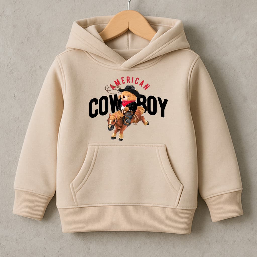 Moletom infantil Estampado Urso Cowboy Com Capuz Canguru Algodão Peluciado