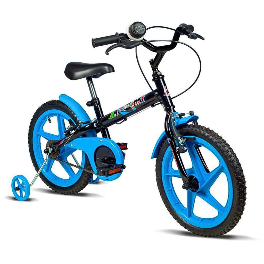 Bicicleta Infantil Rock Verden Preta com Azul Aro 16 Masculina com rodinhas