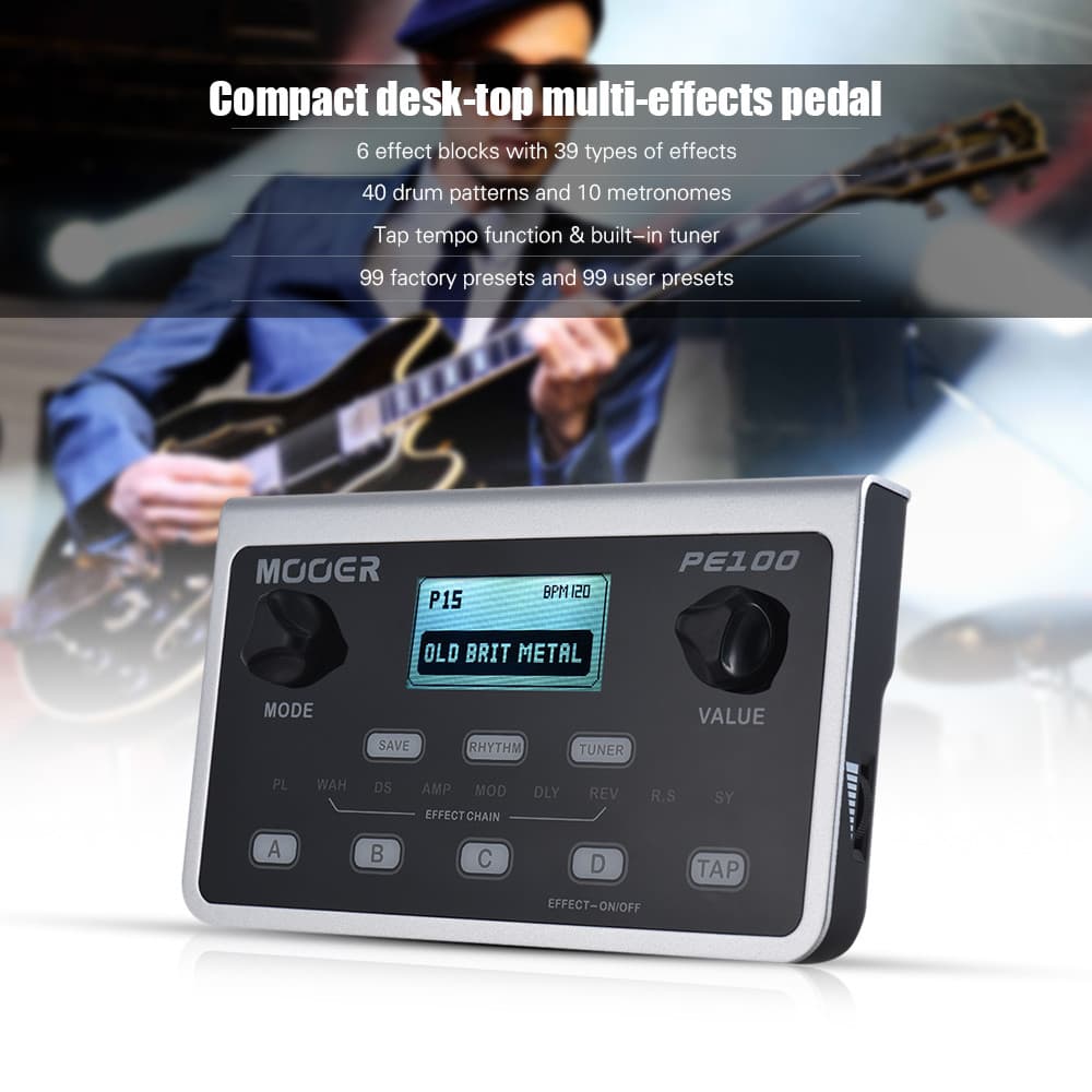 MOOER PE100 Processador Portátil De Múltiplos Efeitos Pedal De Efeito De Guitarra 39 40 Padrões De Bateria 10 Metrônomos