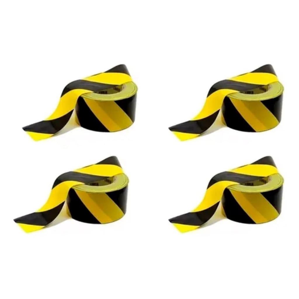 KIT 4 FITA ZEBRADA SINALIZAÇÃO E ISOLAMENTO 70MMX200M AMARELO/PRETO NASTRO