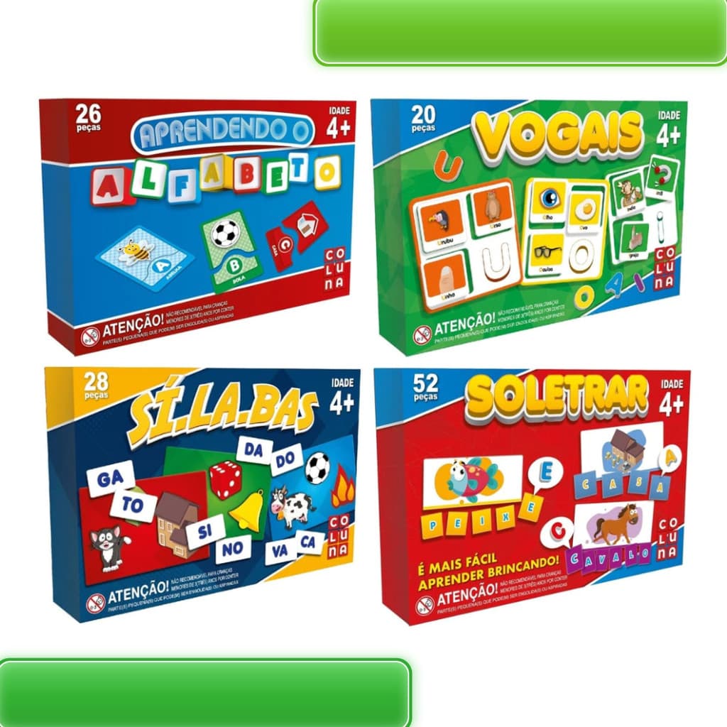 KIT 4 JOGOS EDUCATIVO VOGAIS + SÍLABAS + SOLETRAR + ALFABETO