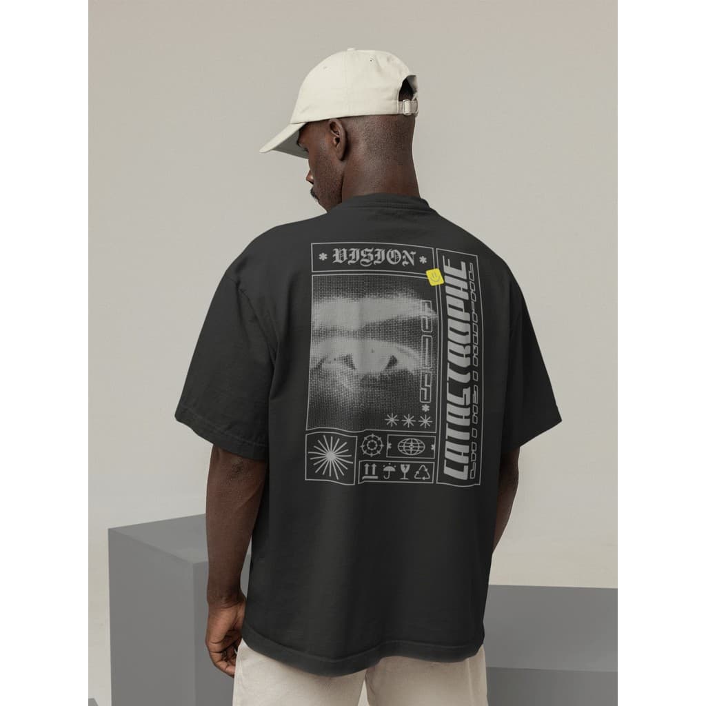 Camiseta Oversize Streetwear Masculino e Feminino 100% Algodão Treino e Dia a Dia Preto e Off Whte Estampado - ESTAMPADO