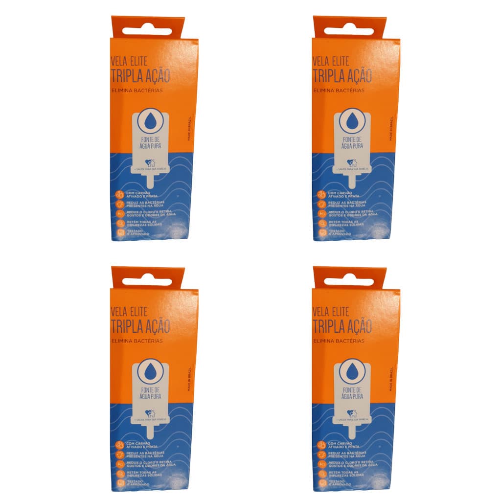 Kit 04 Un Vela Filtro Barro Carvão Ativado Elite Tripla Ação