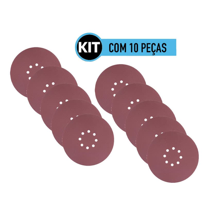 Caixa com 10 Pecas Disco de Lixa c/ Velcro 8" (225mm) #180 c/ 8 Furos Vonder