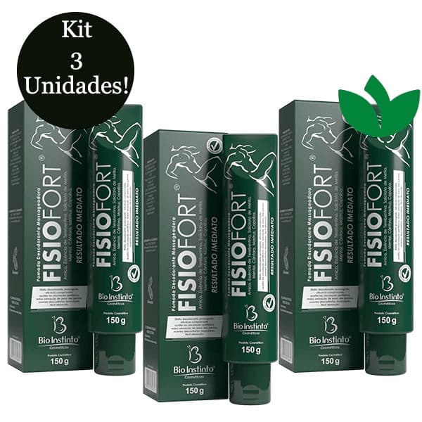 Kit com 3 Pomada Massageadora FISIOFORT VERDE 150g Bio Instinto