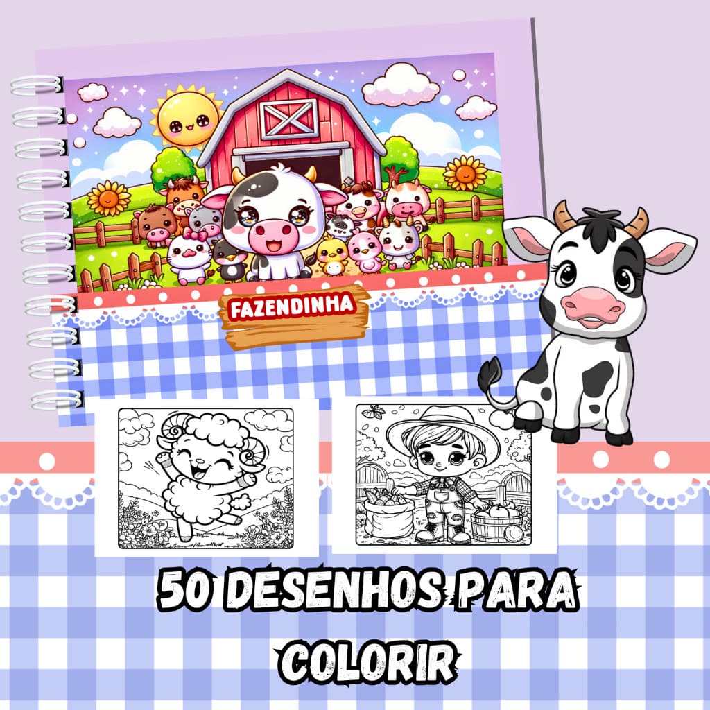 Livro De Colorir Fazendinha Capa Dura A5 Folhas 180g 50 Desenhos