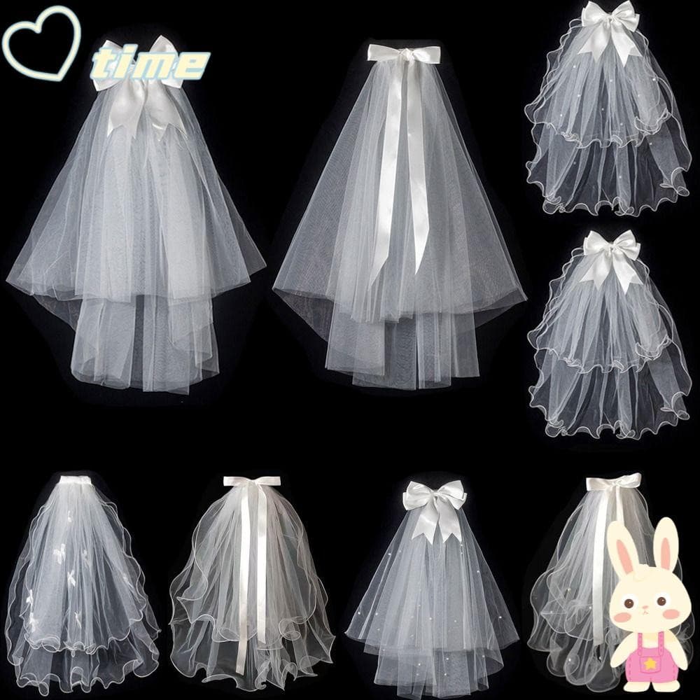 Véu De Casamento TIME , Noiva Branco De Duas Camadas , Tule Feminino Curto E Simples Com Borda De Renda