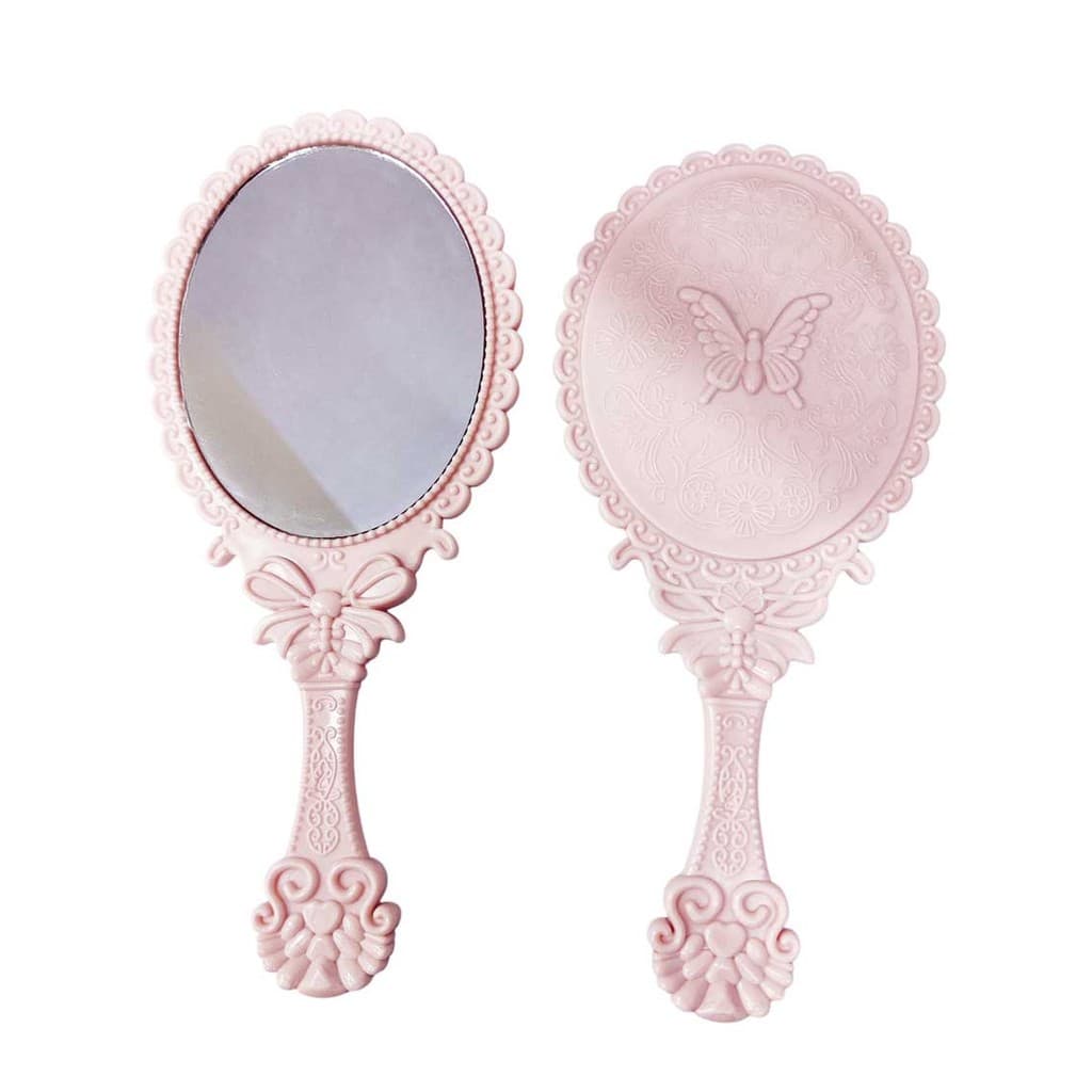 Espelho De Mão Oval Estilo Vintage Maquiagem 18cm Rosa Nude