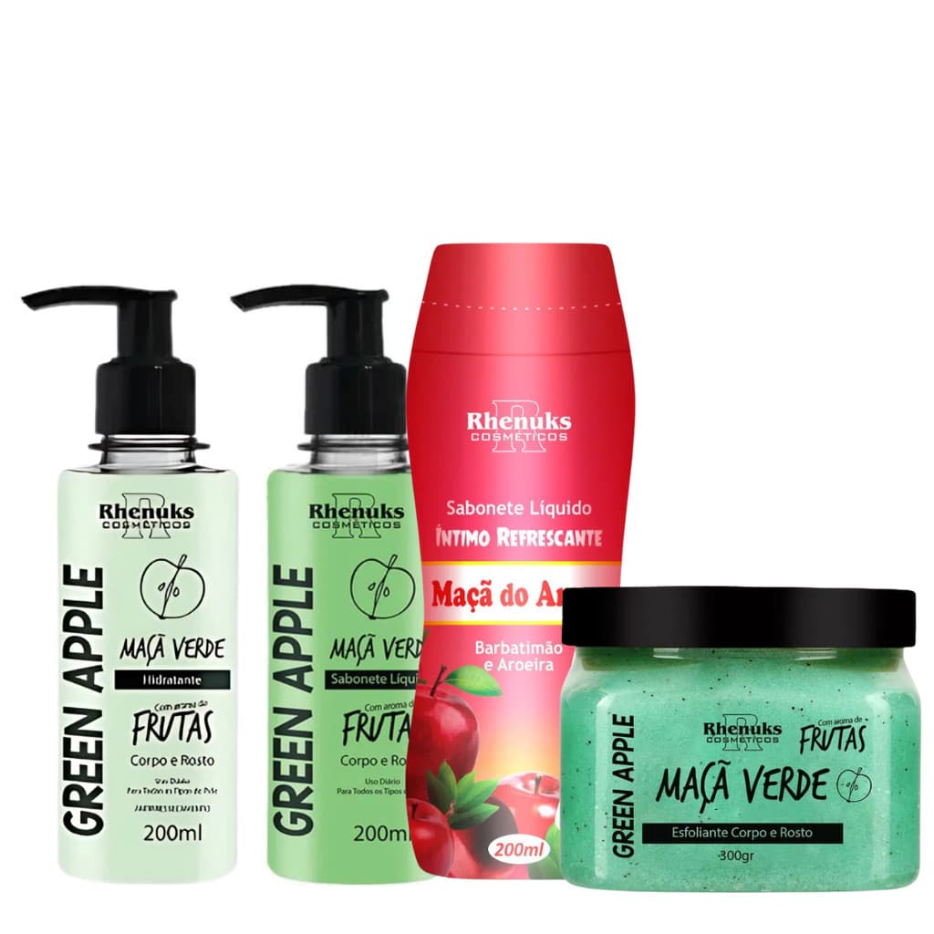 Kit Maça 4 Itens - Sabonete Íntimo + Hidratante + Sabonete Líquido + Esfoliante