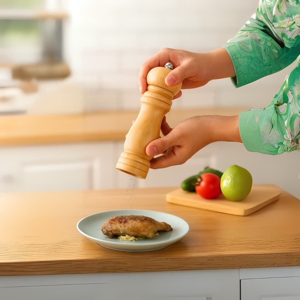 Moedor De Pimenta Sal Temperos Especiarias Manual Bambu Com Triturador Ajustável De Cerâmica