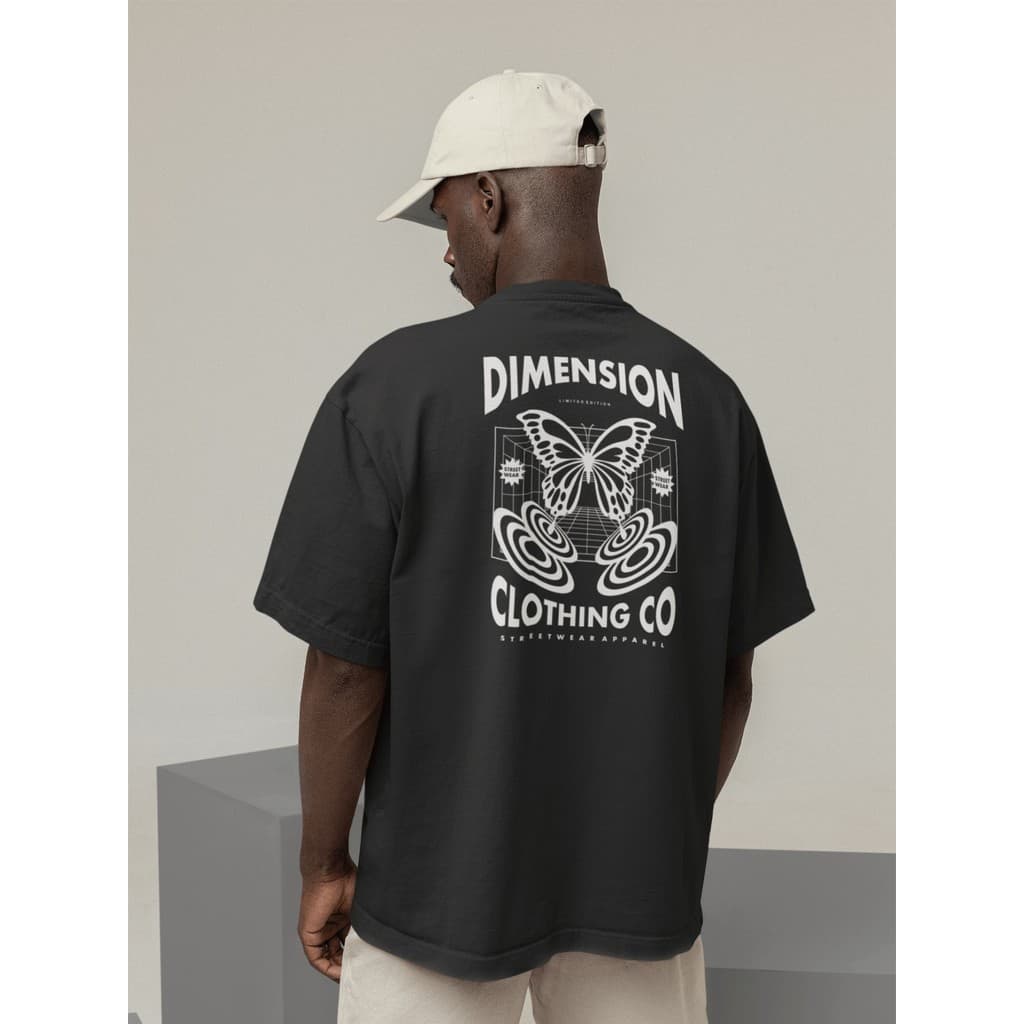 Camisa Camiseta Oversize Streetwear Masculino e Feminino para Treino e Dia a Dia Preto e Off Whte Estampado - DIMENSION
