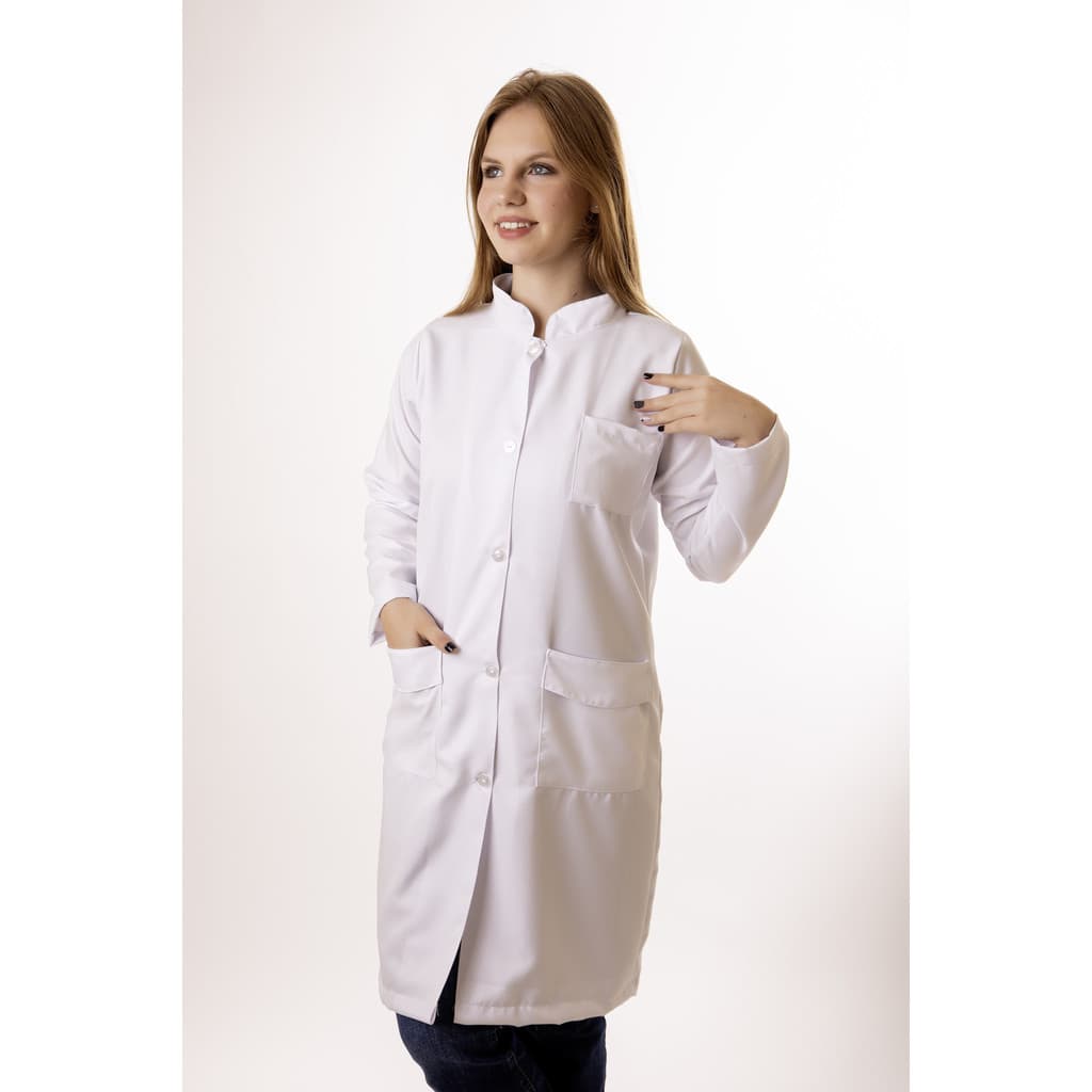 Jaleco Feminino Gola Padre Profissional Gabardine Manga Longa - Enfermagem/Fisioterapia/Estética