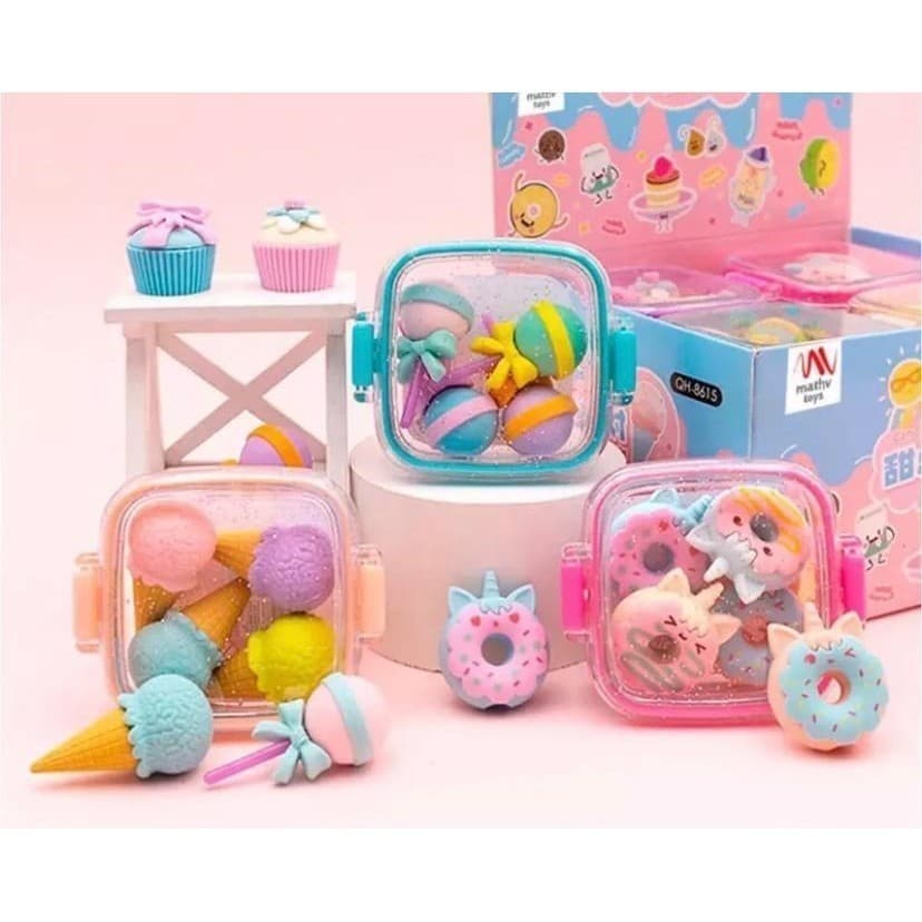 Borrachas Fofas Divertidas E Decorativas Kit com 4 Mini Borrachas Escola Faculdade