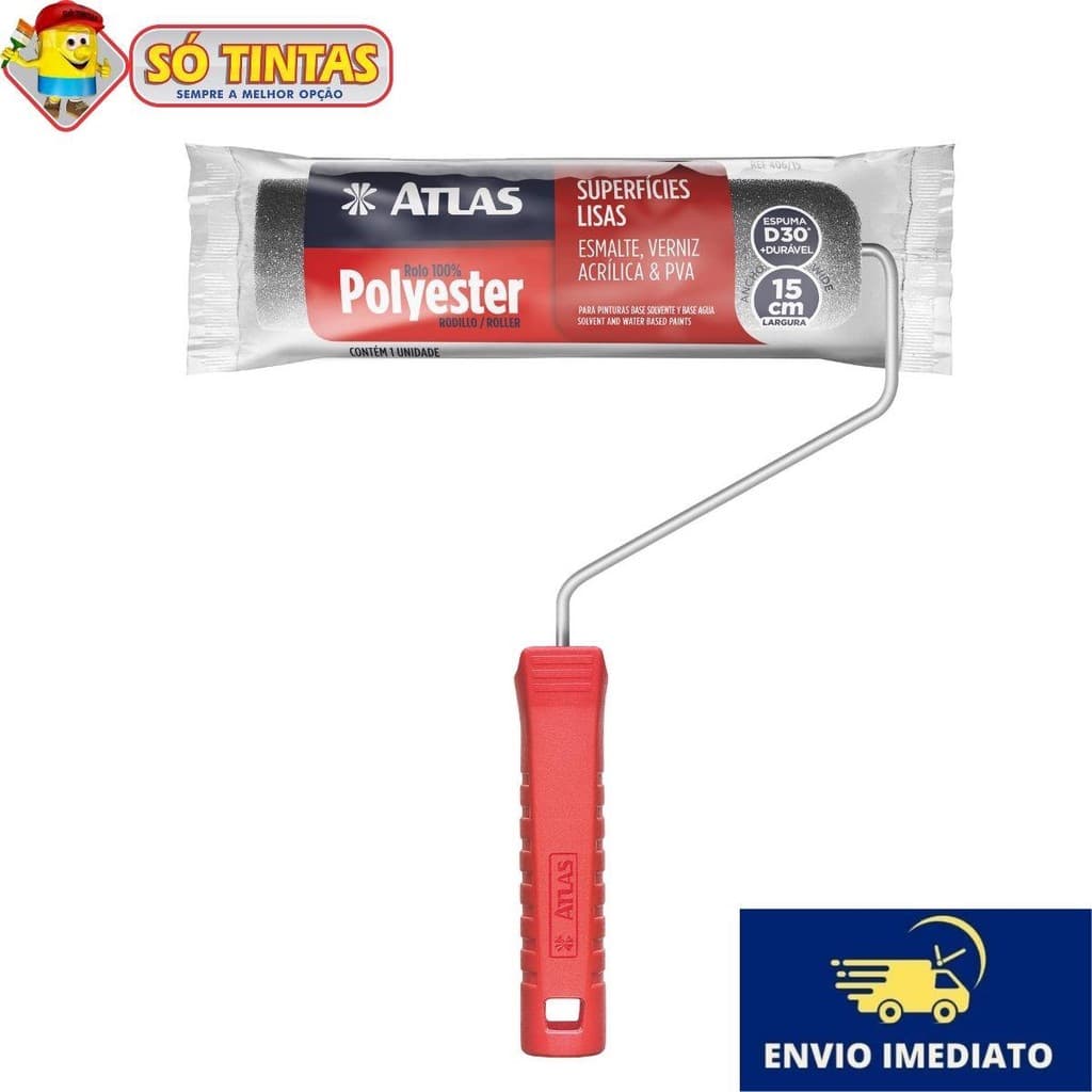 Rolo de Pintura Espuma Cinza Polyester Atlas 406 Resistente a Solventes Minerais.