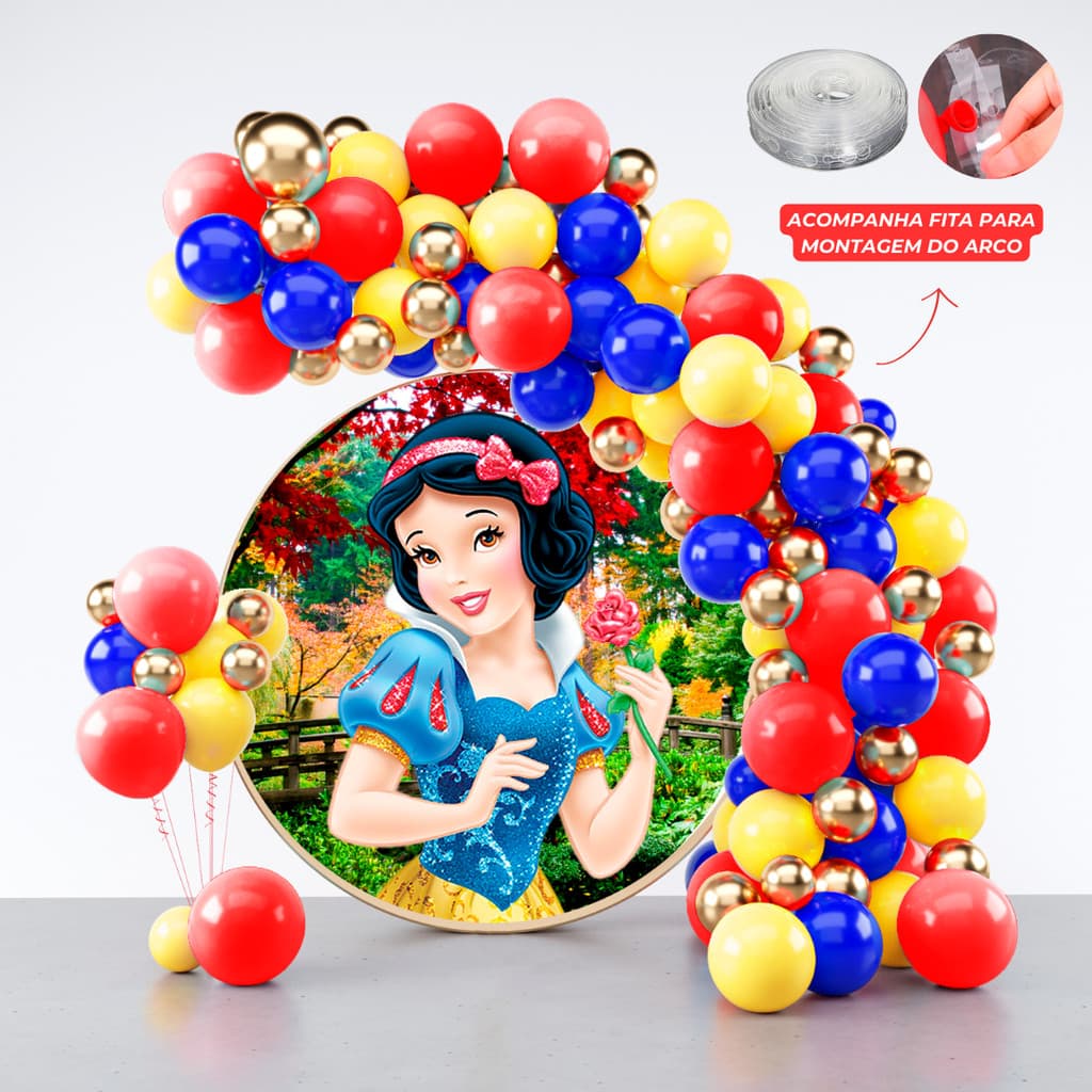 Kit 150 Balões Festa Branca de Neve  + Fita Arco - Balão Bexiga Liso/Cromado Para Aniversários