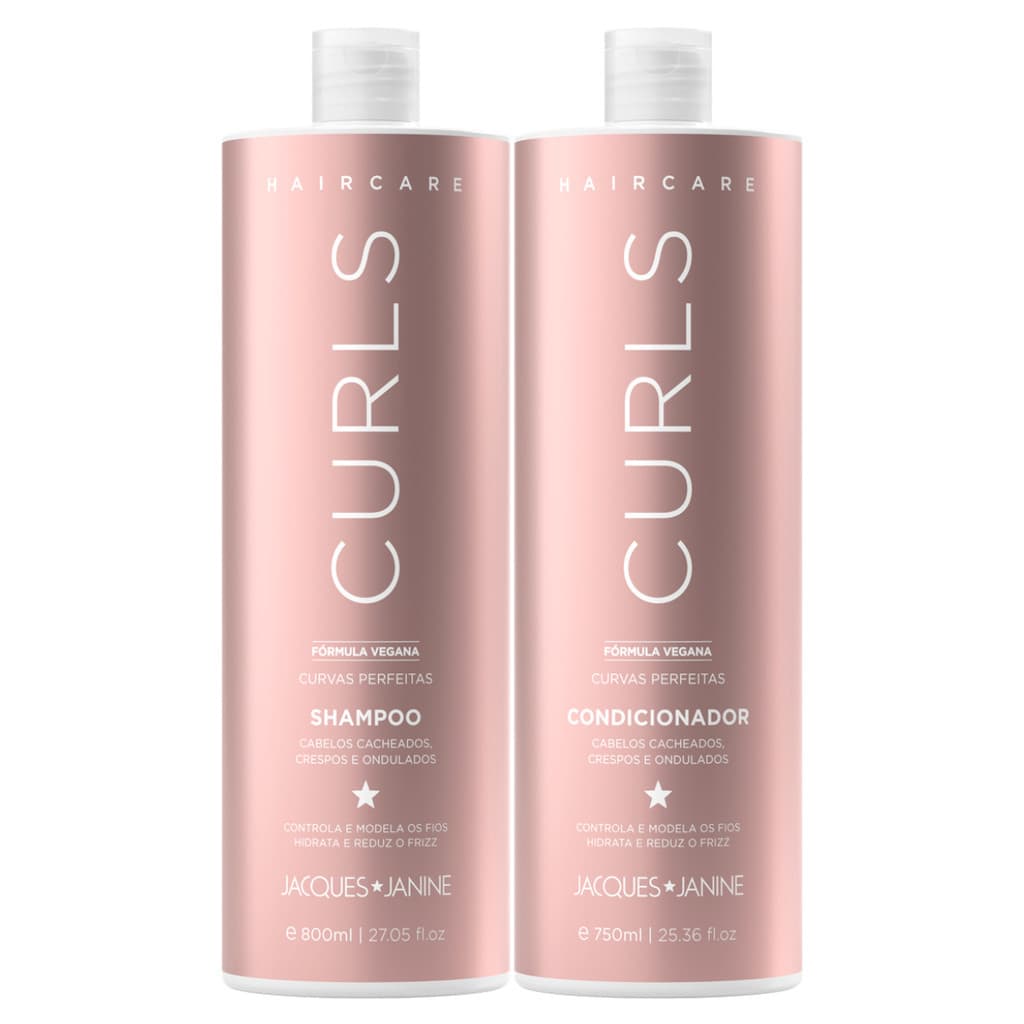 Kit Hair Care Curls Jacques Janine Shampoo 800ml + Condicionador 750ml Cacheados Crespos Ondulados