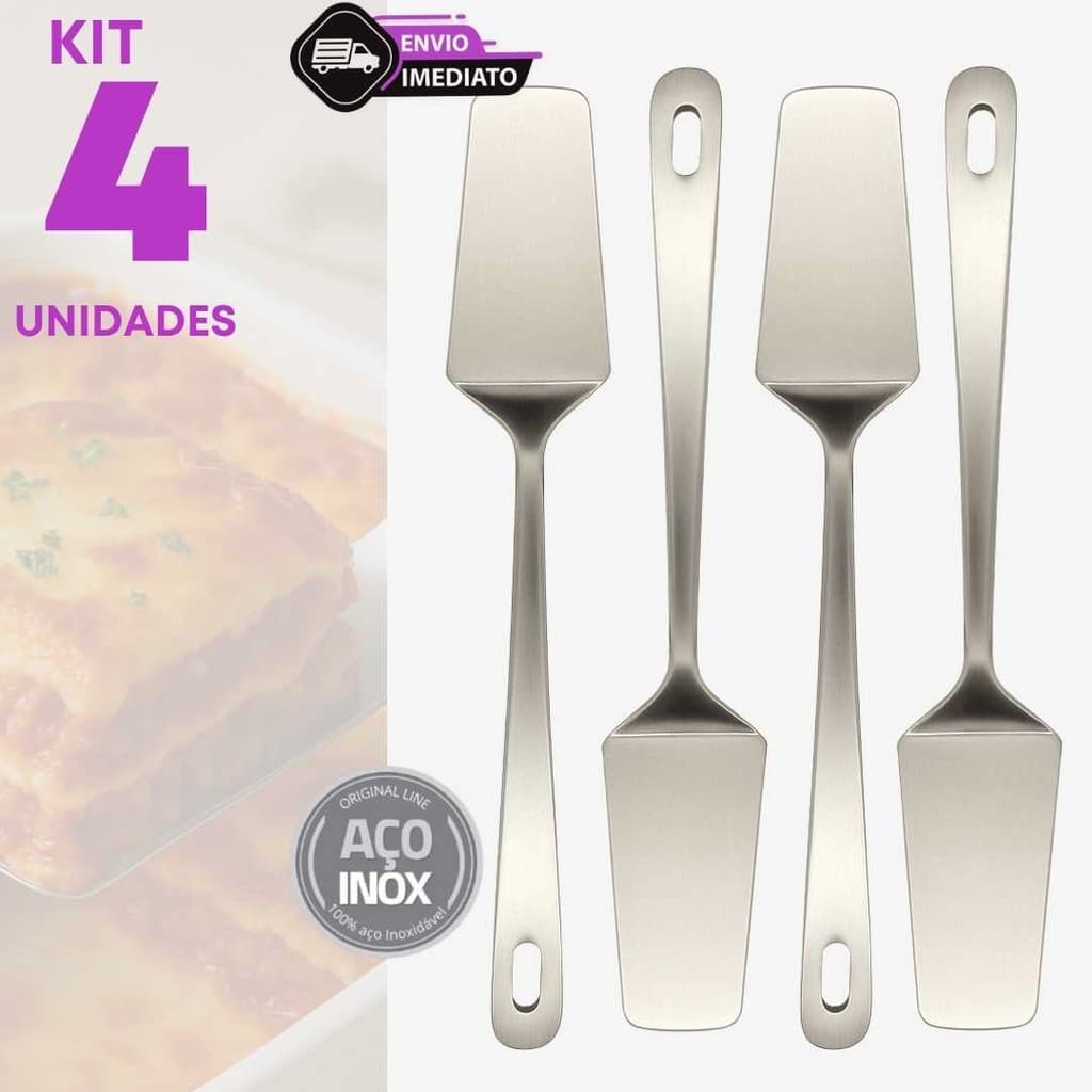 Jogo 4 Espátula Aço Inox 27,5cm Torta Cozinha Bolo Pizza Lasanha Buffet Doce Restaurante Bar Festa