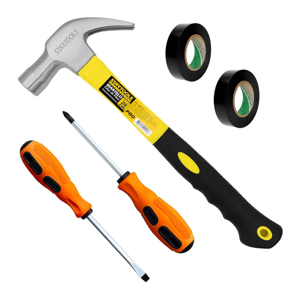 Kit Ferramentas Martelo have de Fenda Chave Estrela Philips 2 Fitas Isolante 5 Peças
