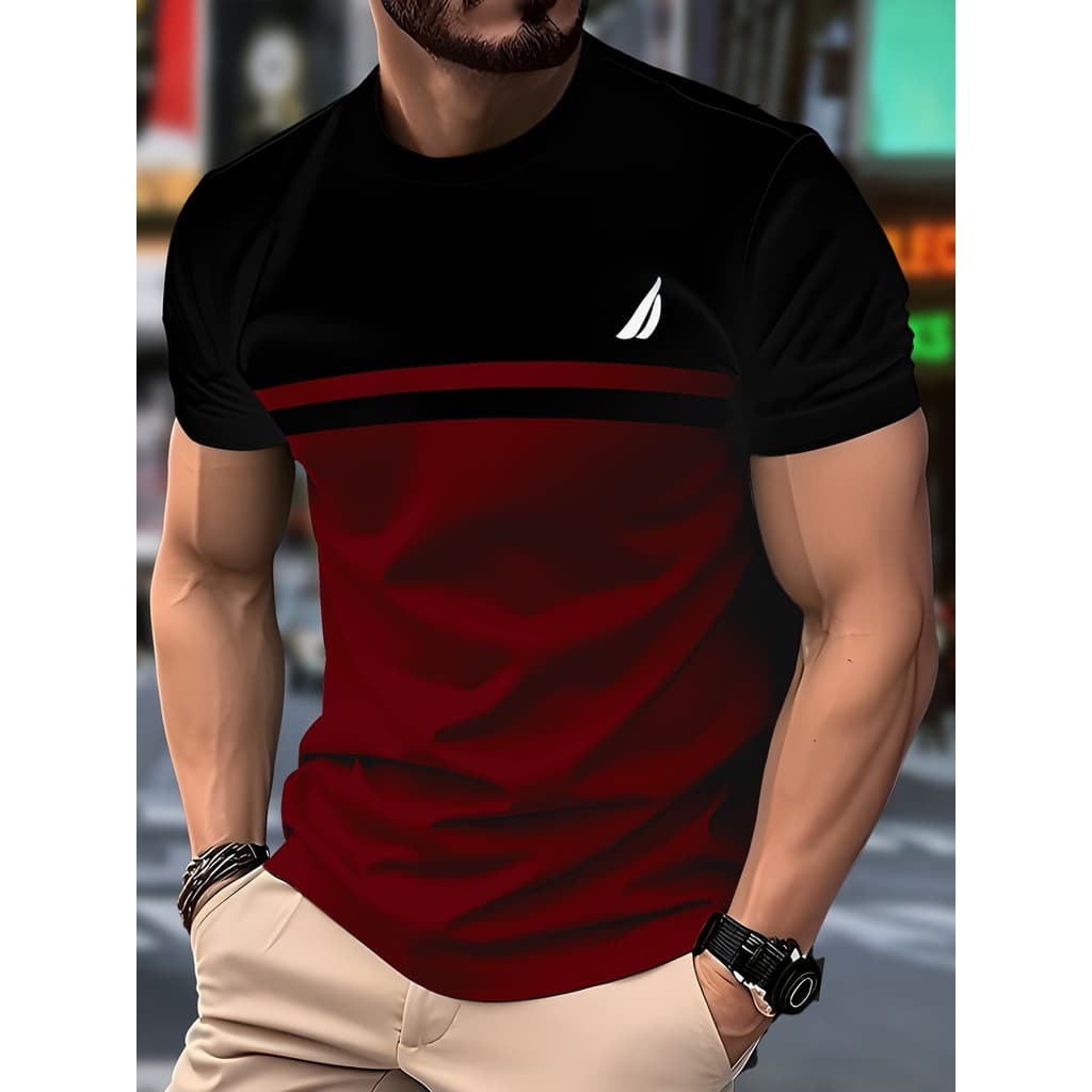 Camiseta Masculina Nova 3D Com Gola Redonda , Tecido casual De Malha De Poliéster , Estiramento Leve , Estilo regular ,