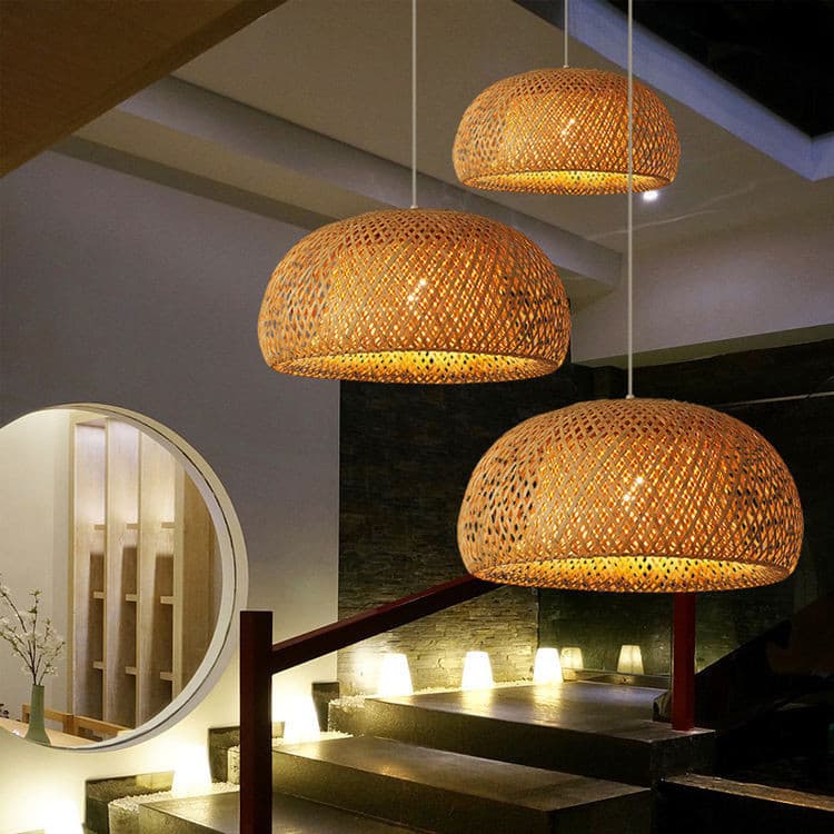 LUSTRE BAMBU PENDENTE RUSTICO LUMINARIA DE TETO LUMINARIA LANTERNA LED ESTILO JAPONESA LUMINARIA RATTAN