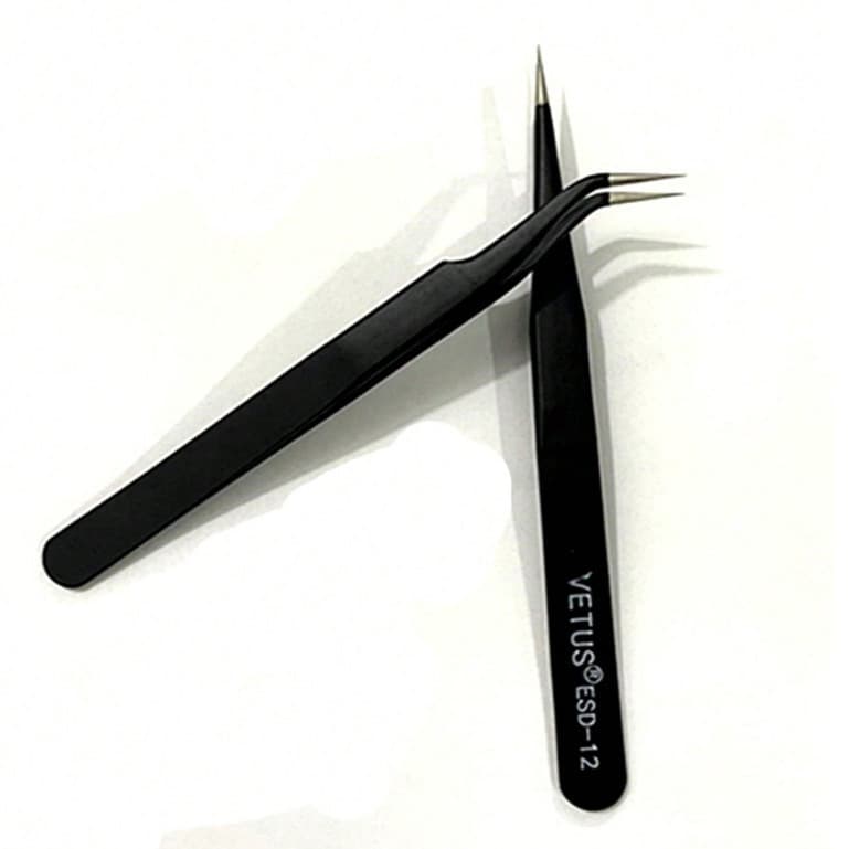 Cilios Fio A Fio preto reta + Pinça Vetus Para Alongamento De Cilios Fio A Fio preto curva