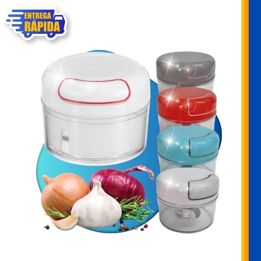 2 Mini Processador Manual de Alimentos Triturador 2 Lâminas 200ml alho, legumes, frutas