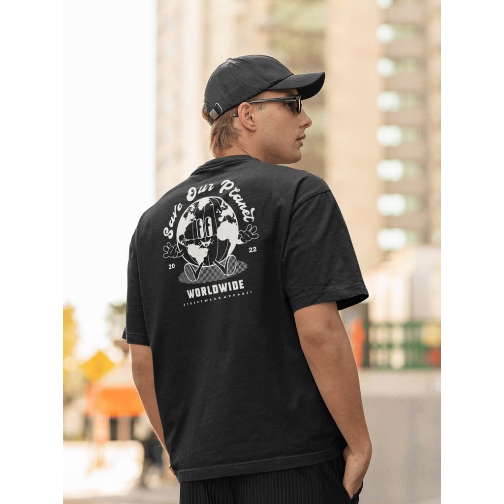 Camisa Camiseta Oversized Gola Alta Streetwear Masculino e Feminino Treino e Dia a Dia Preto e Off Whte Estampado