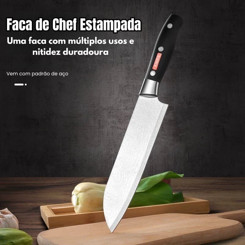 Faca Profissional para Grelha de Cozinha com Lâmina de Aço Inox Damasco, Capa e Caixa de Presente