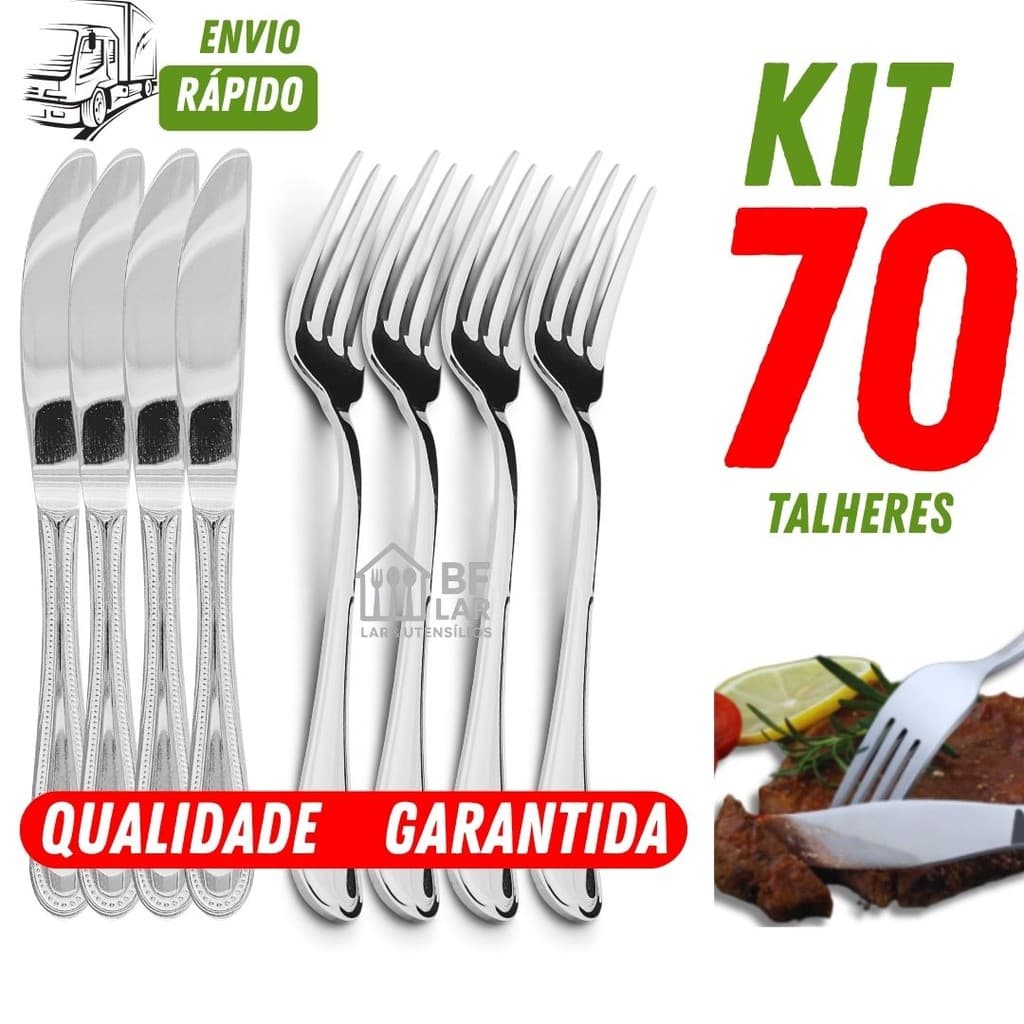 CONJUNTO DE TALHERES 70 PEÇAS GARFO FACA  AÇO INOX QUALIDADE PREMIUM PARA BAR COZINHA RESTAURANTE
