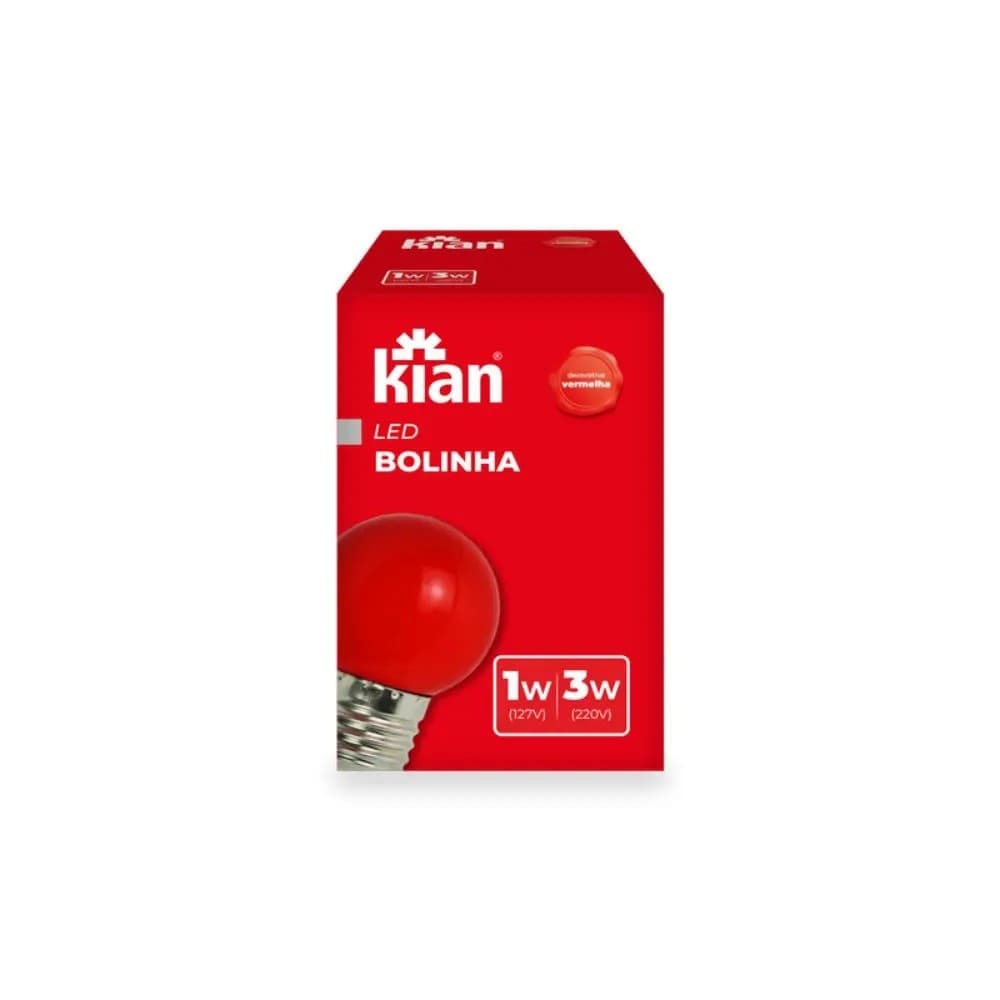 Lampada Led Bolinha 1-3W Vermelha Bivolt E27 - Kian