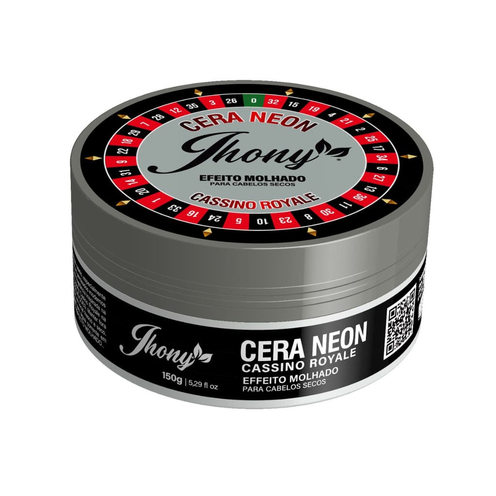 Cera Modeladora Capilar Cassino Royale Neon Jhony Barber 150g Efeito Molhado com Fixação por 24 Horas