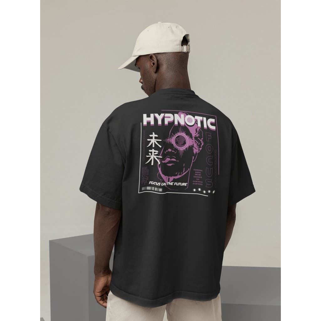 Camiseta Oversize Streetwear Masculino e Feminino 100% Algodão Treino e Dia a Dia Preto e Off Whte Estampado - HYPNOTIC