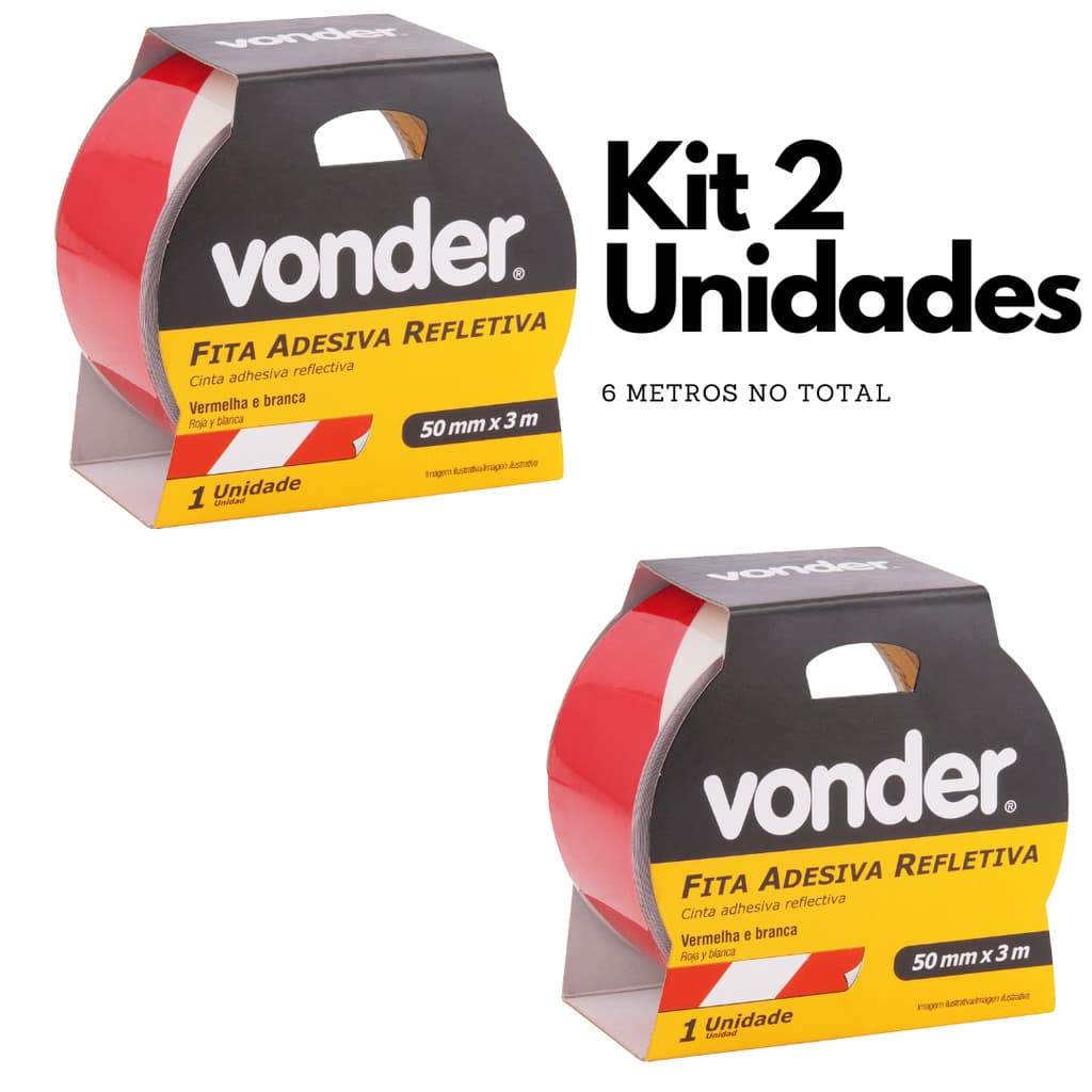 6 Metros de Fita Zebradas Refletivas Adesivas 50 mm x 6 Metros Vermelho/Branco - Vonder